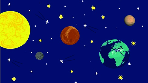 Twilight at the Whipple Museum Space Graphic - showing the Sun, Mercury, Venus, Earth etc.