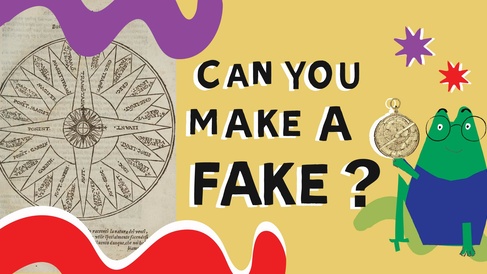 'Can you make a fake?' graphic with a diagram of a compass from a 16th-century book, alongside a Whipple Frog!