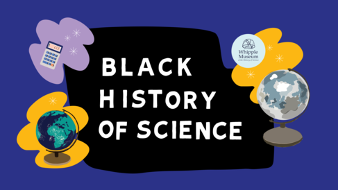 Colourful graphic for Black History of Science tour, with an illustration of a mars globe and an earth globe with playful text. 