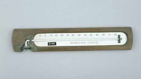 Spirit-in-glass maximum thermometer, Walter E. Pain, English, late C19th