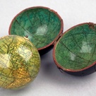 Detail of Darton's pocket globe with celestial cartography on the concave surface of its spherical case.