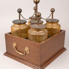 A battery of five Leyden jars, used to store static electricity so that its effects could be harnessed and studied.