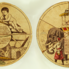 Puzzle globe faces showing popular depictions of Europe and Asia