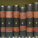One shelf of the collection of bound Foster Pamphlets.