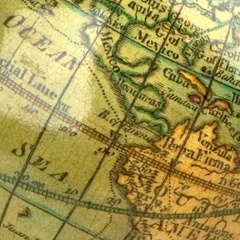 Detail of Darton's pocket globe, showing part of Anson's route past Central America