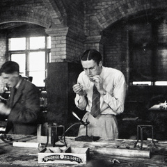Glassblowing during the practical class at the Cavendish Laboratory.