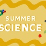 Illustration for Summer Science featuring two green frogs: one looking through opera glasses, and the other hopping while carrying light reflectors.