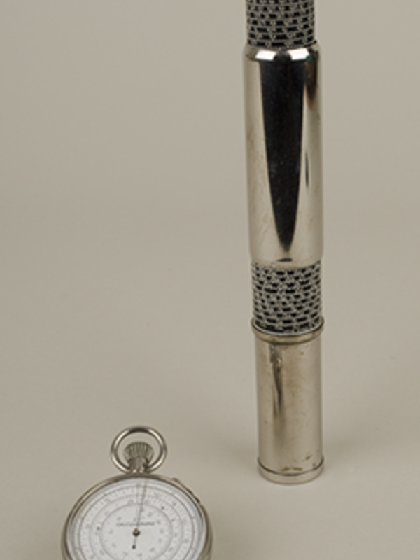Pocket watch slide rule (Wh.0229) and Otis King cylindrical slide rule (Wh.0104), mid 20th century