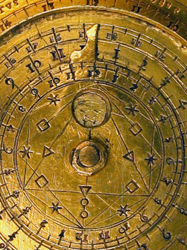 Closeup of a lunar volvelle