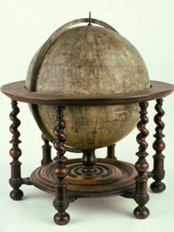 Terrestrial globe depicting the routes of famous explorers