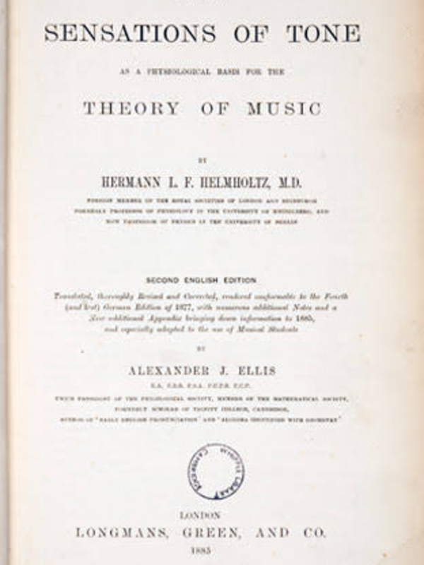 Title page from the English translation of Helmholtz's "On the Sensations of Tone" (1885)