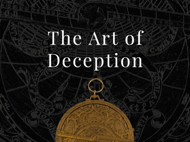 An astrolabe with text "The Art of Deception"