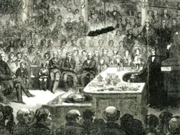 Print of Faraday lecturing