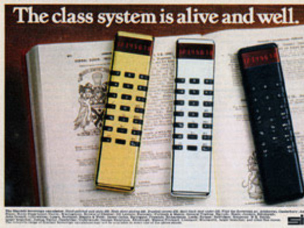Advertisement for Sinclair Sovereign electronic calculator