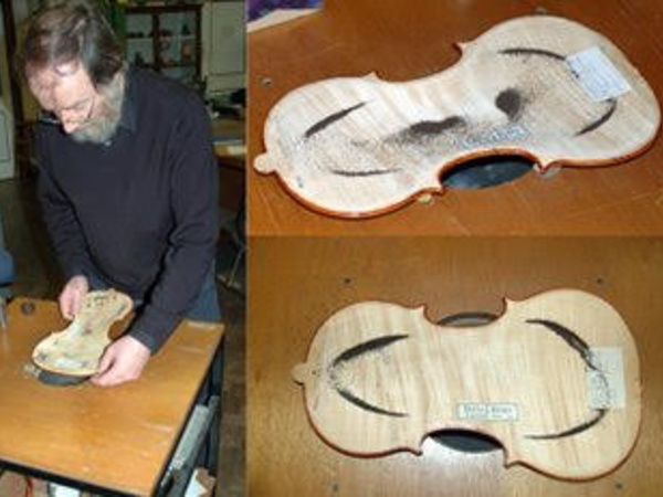 Demonstration of the use of Chladni patterns to examine violin body resonances