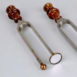 Lissajous tuning forks with attached mirrors for projecting Lissajous figures