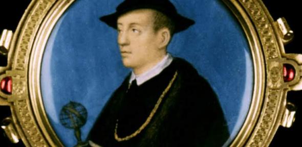 Detail from the portrait of Nicholas Kratzer, showing the incorrectly drawn armillary sphere