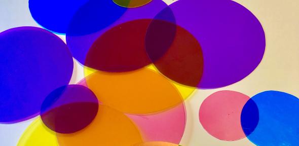 Coloured lenses, layered up for a collage.