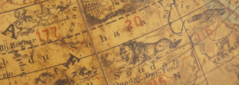 Animals and buildings of North Africa depicted on the surface of the globe