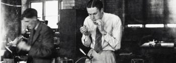 Glassblowing during the practical class at the Cavendish Laboratory.
