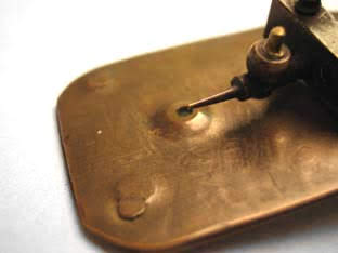 Closeup view of specimen-holder of a Leeuwenhoek microscope