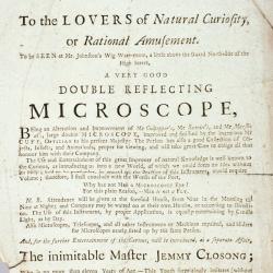 Detail of an advertisement for a microscope demonstration by John Cuff