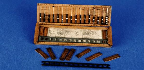 1617 Math Calculator cover &2 sets of rods Napiers Bones math set with base 